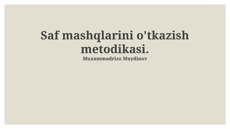 Saf mashqlarini o'tkazish metodikasi