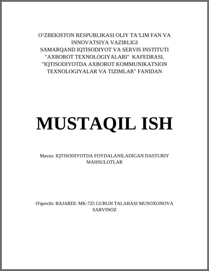 IQTISODIYOTDA FOYDALANILADIGAN DASTURIY MAHSULOTLAR