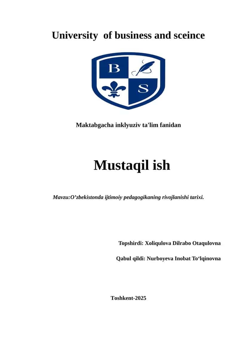 O’zbekistonda ijtimoiy pedagogikaning rivojlanishi tarixi.