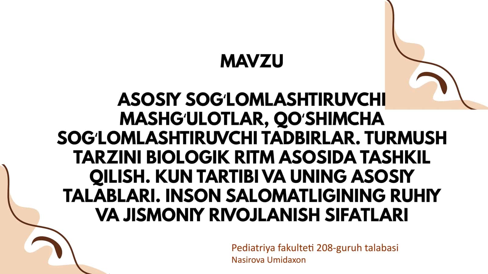 Asosiy Sogʻlomlashtiruvchi Mashgʻulotlar