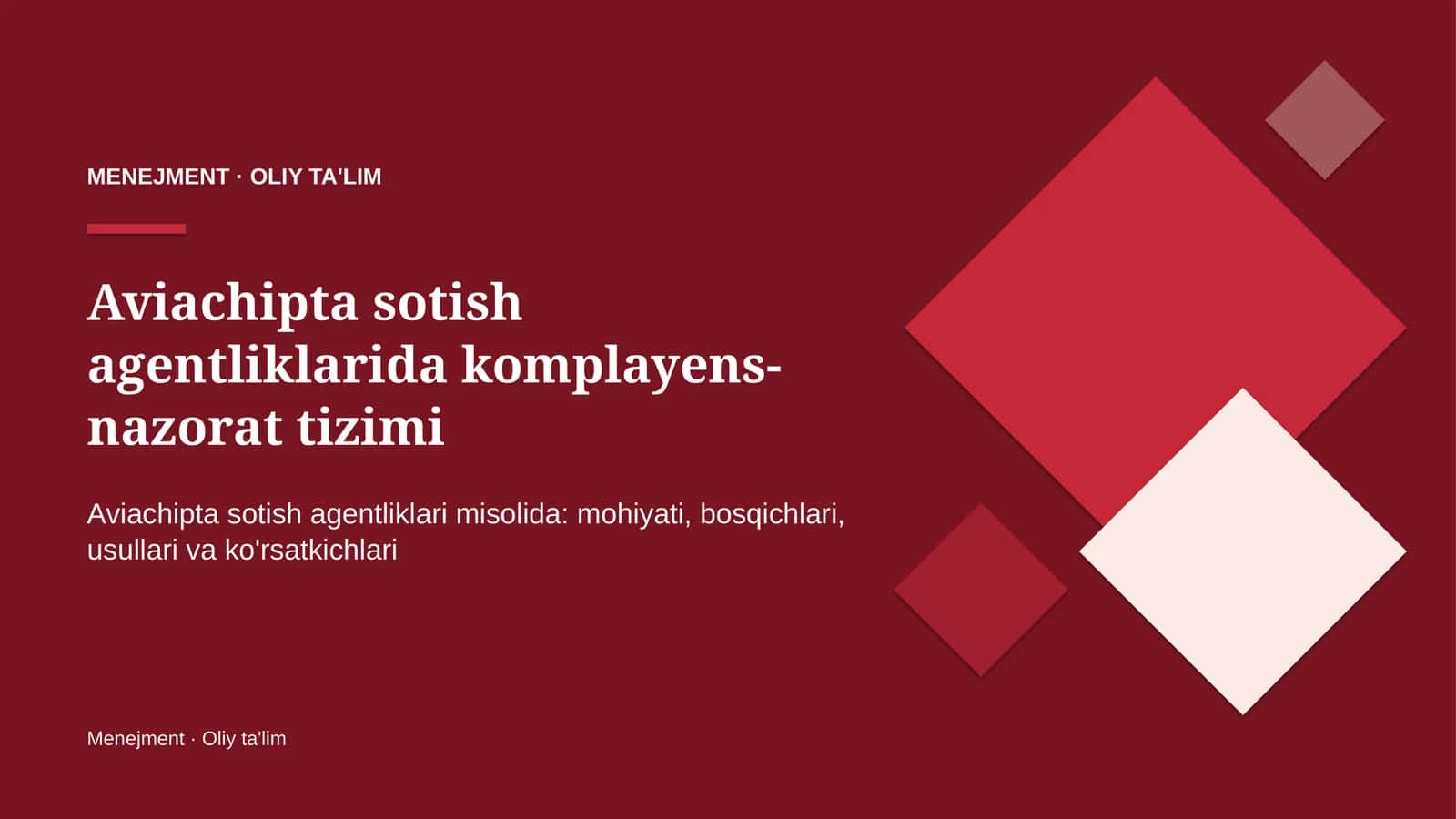 Aviachipta sotish agentliklarida komplayens-nazorat tizimi