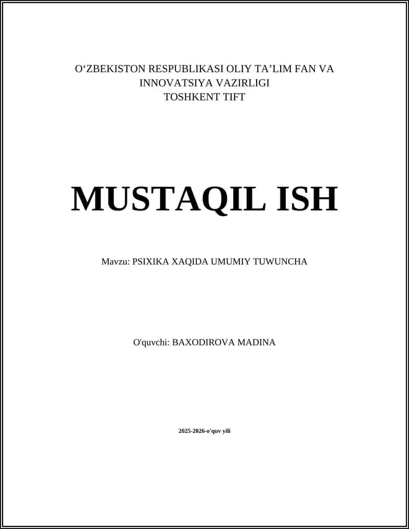 PSIXIKA XAQIDA UMUMIY TUWUNCHA