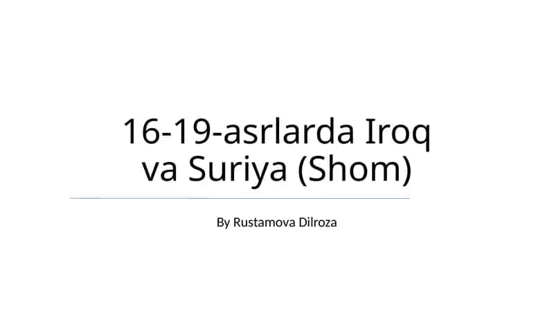 16-19-asrlarda Iroq va Suriya (Shom)