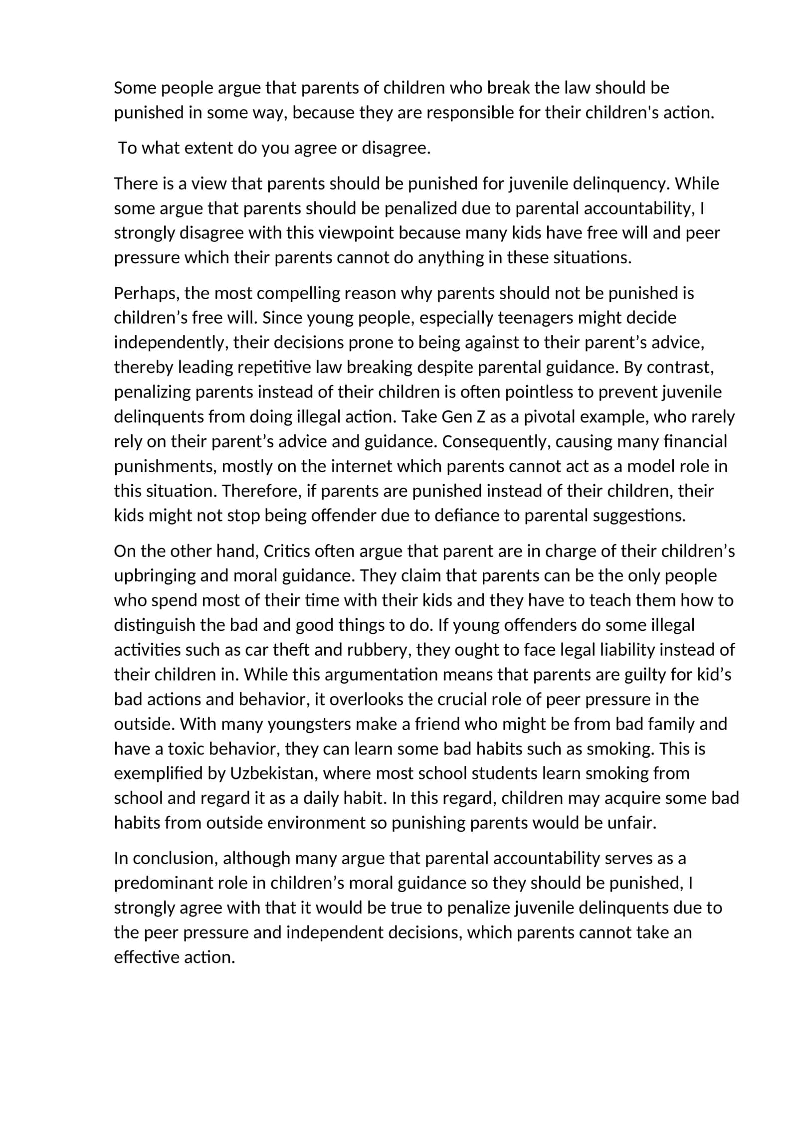 Juvenile Delinquency and Parental Responsibility