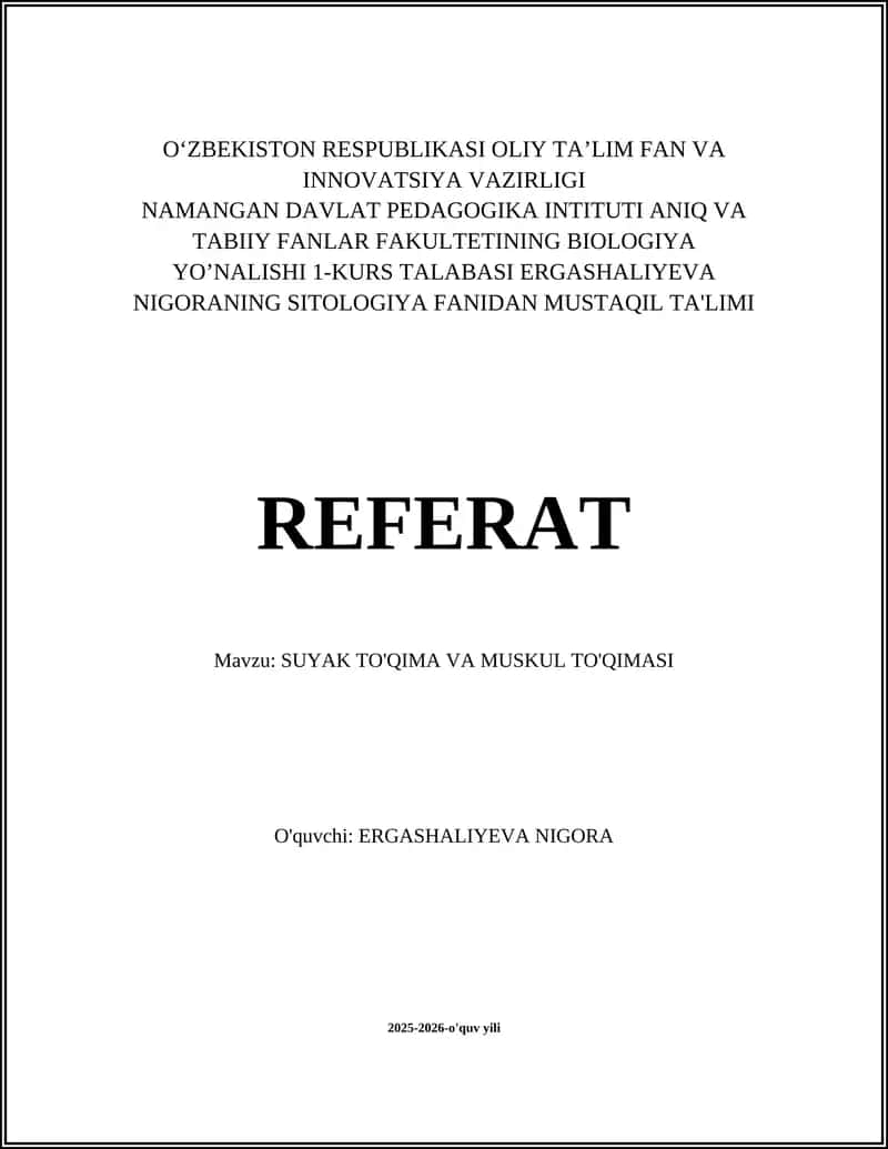 SUYAK TO'QIMA VA MUSKUL TO'QIMASI