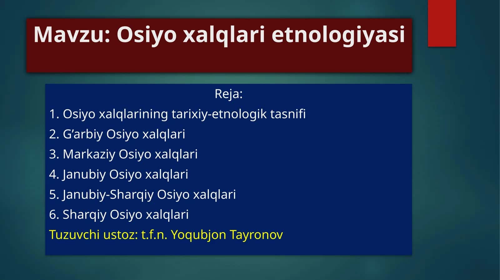Osiyo xalqlari etnologiyasi 1