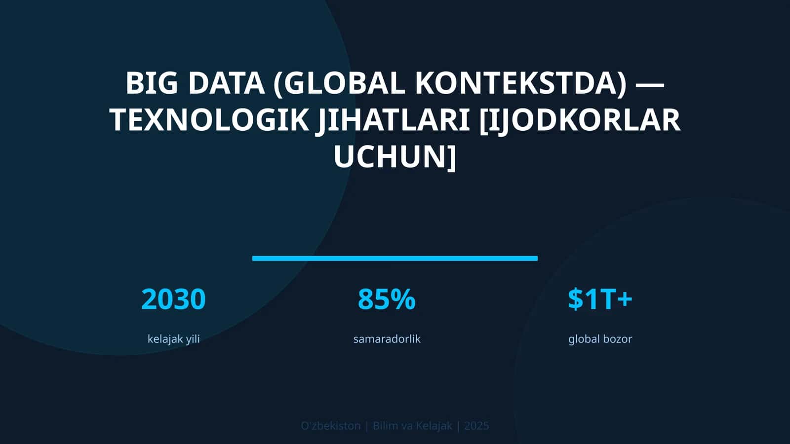 BIG DATA (GLOBAL KONTEKSTDA) — TEXNOLOGIK JIHATLARI [IJODKORLAR UCHUN]