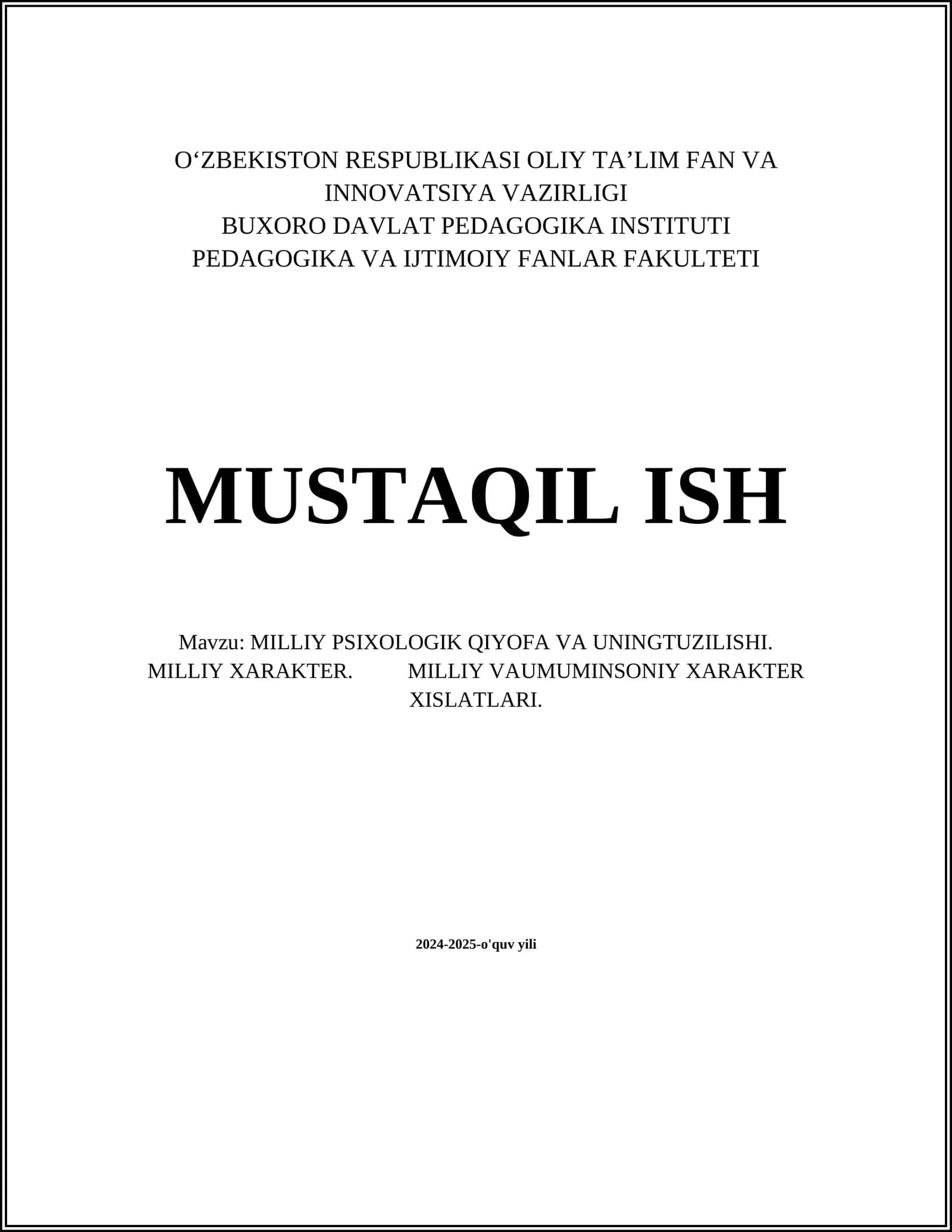 MILLIY PSIXOLOGIK QIYOFA VA UNING TURUQLARI
