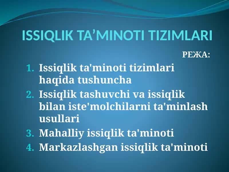 Issiqlik Ta'minoti Tizimlari