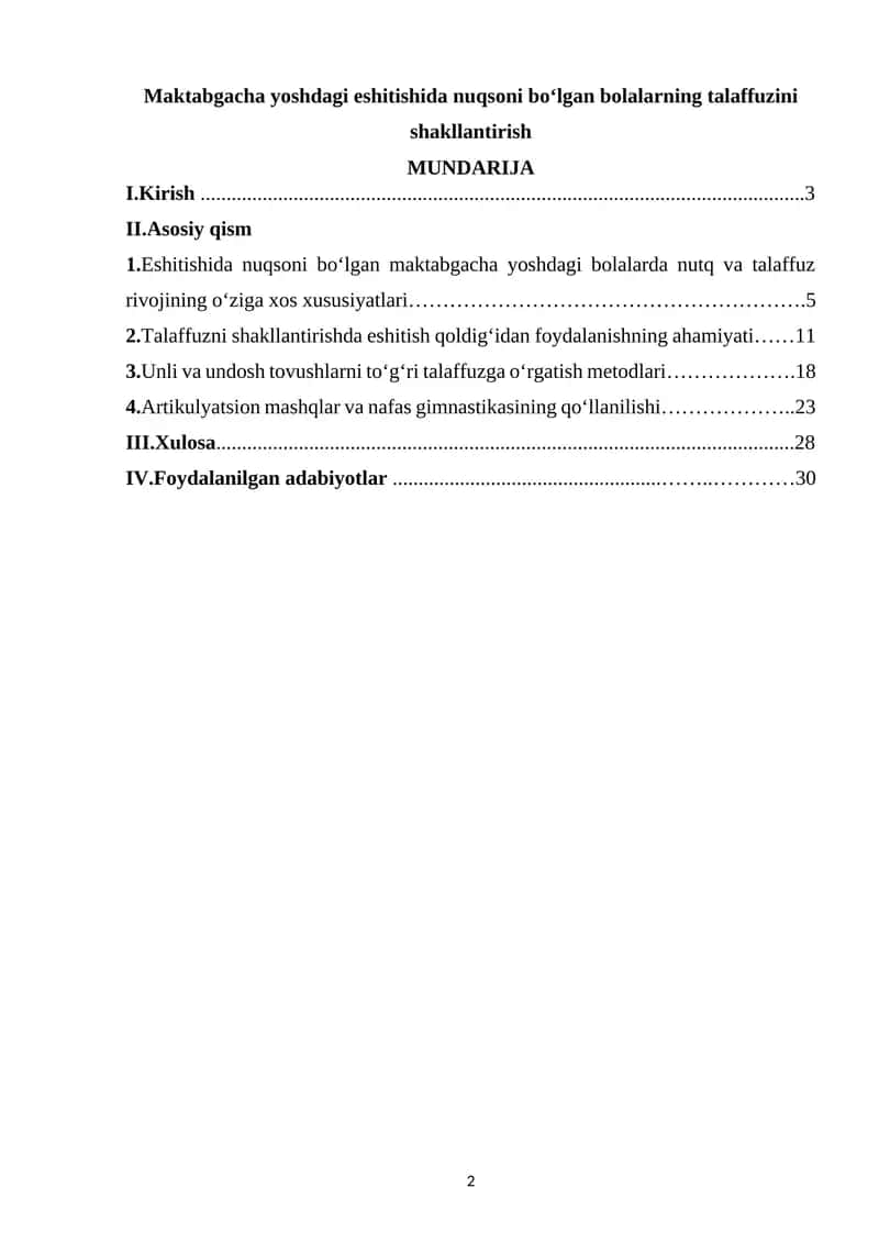 Maktabgacha yoshdagi eshitishida nuqsoni bo‘lgan bolalarning talaffuzini shakllantirish