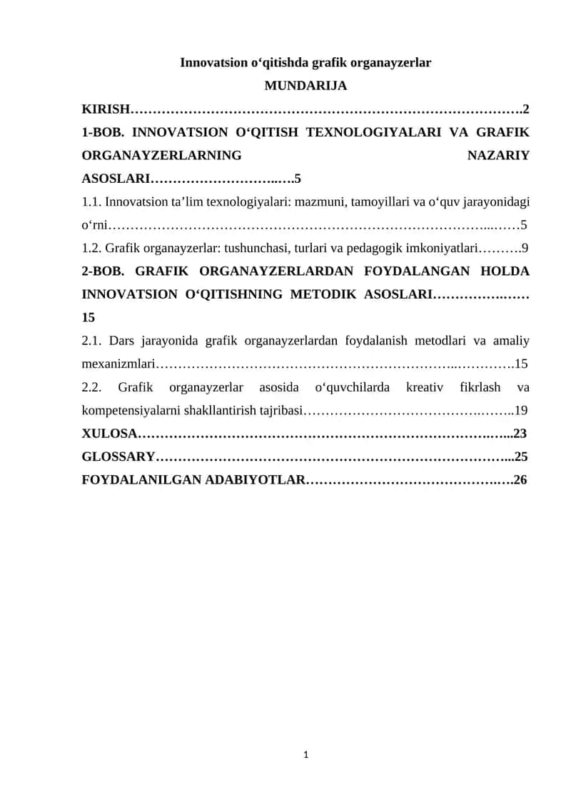 Innovatsion o‘qitishda grafik organayzerlar