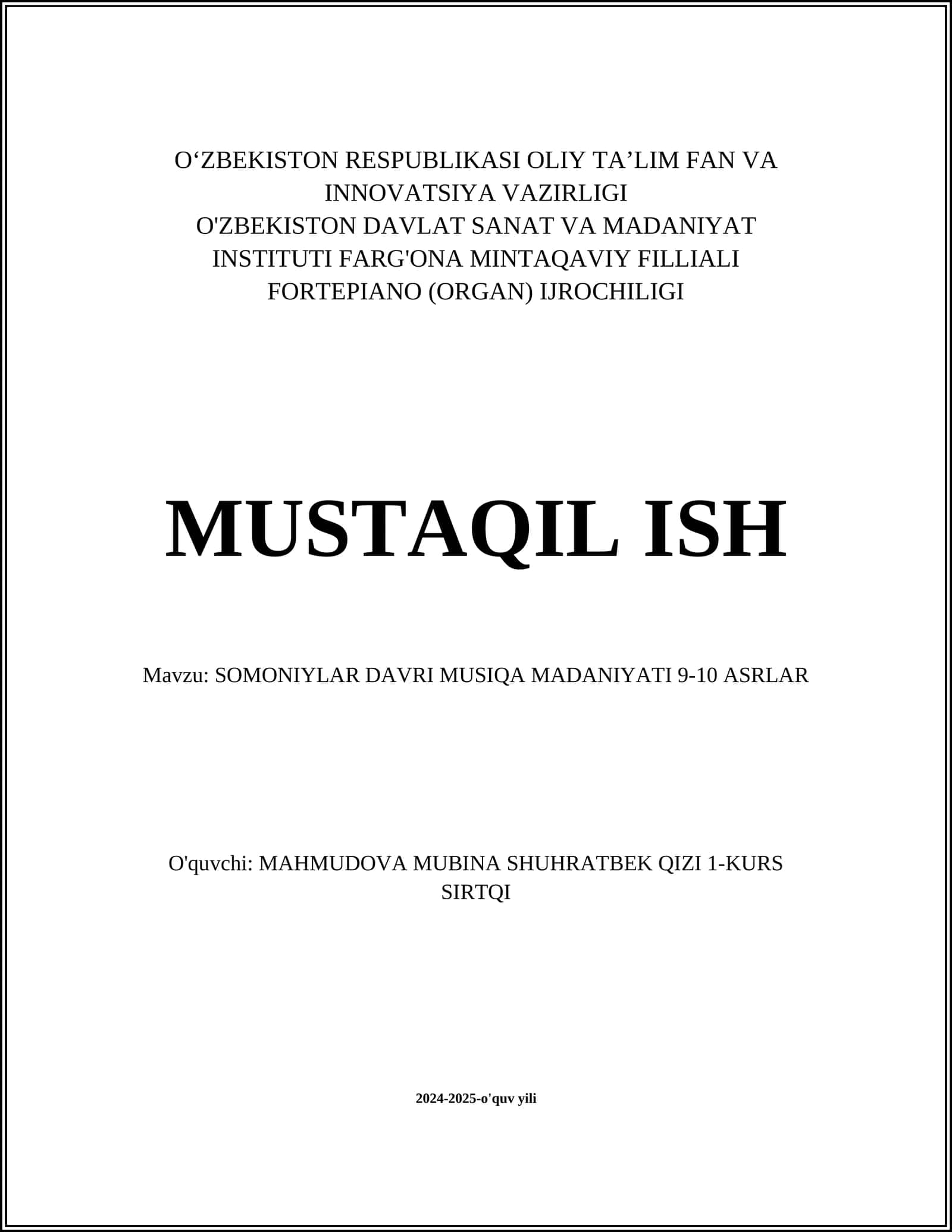 SOMONIYLAR DAVRI MUSIQA MADANIYATI 9-10 ASRLAR
