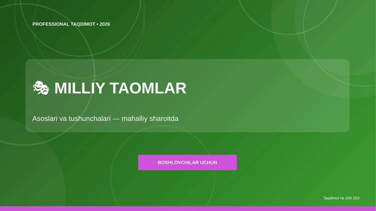 Milliy Taomlar: Asoslari va Tushunchalari