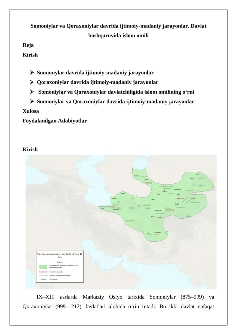 Somoniylar va Qoraxoniylar davrida ijtimoiy-madaniy jarayonlar