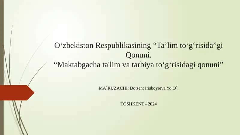 Maktabgacha ta'lim va tarbiyo to'g'risida qonuni