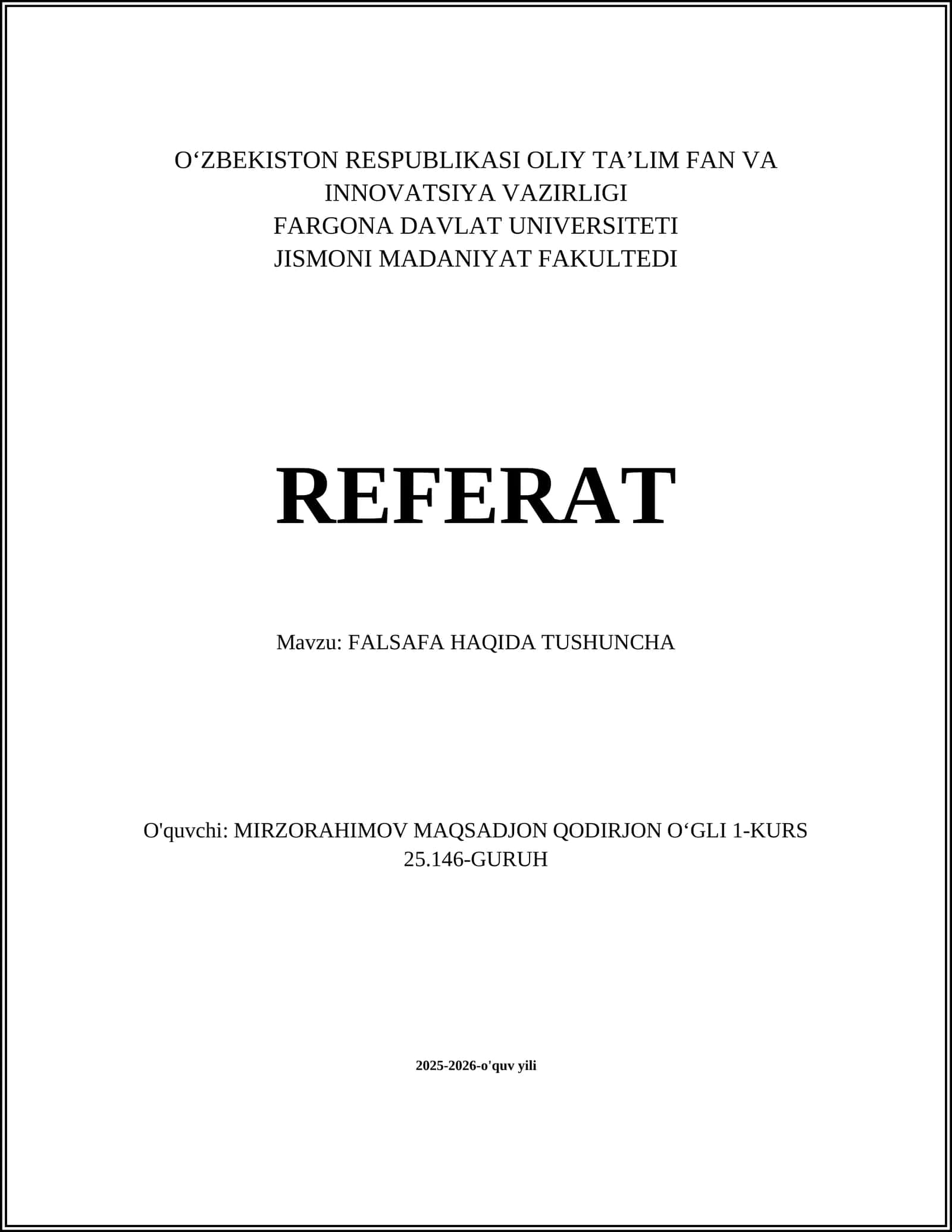 FALSAFA HAQIDA TUSHUNCHA