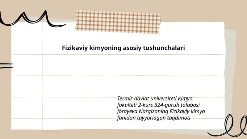 Fizikaviy kimyoning asosiy tushunchalari