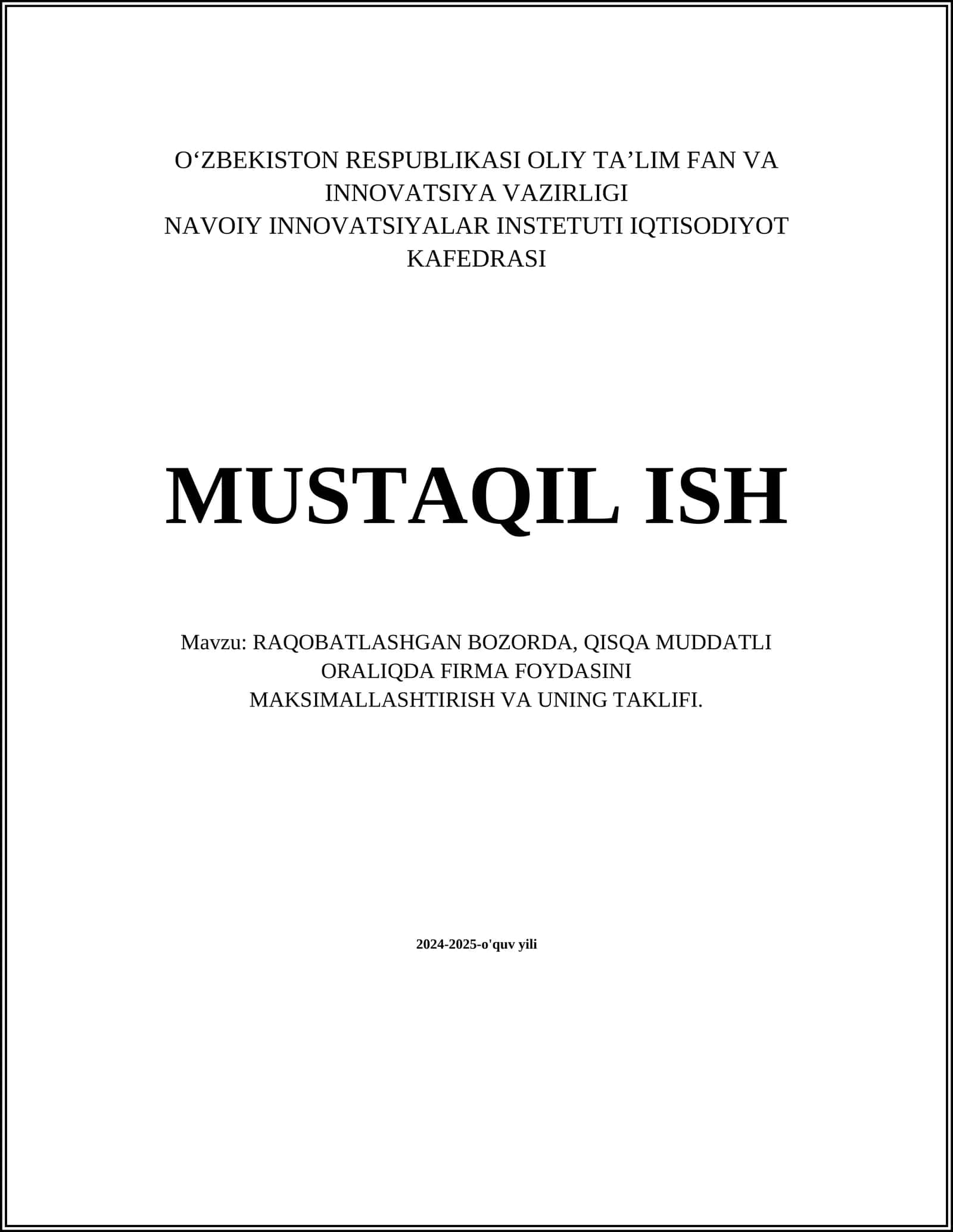 Raqobatlashgan bozorda narx belgilash