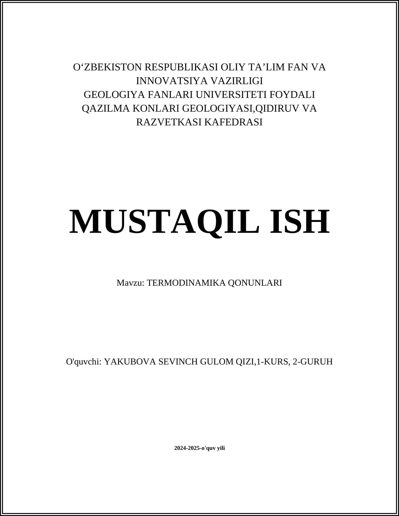 TERMODINAMIKA QONUNLARI