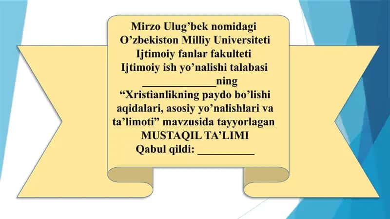 Xristianlikning paydo bo’lishi aqidalari, asosiy yo’nalishlari va ta’limoti