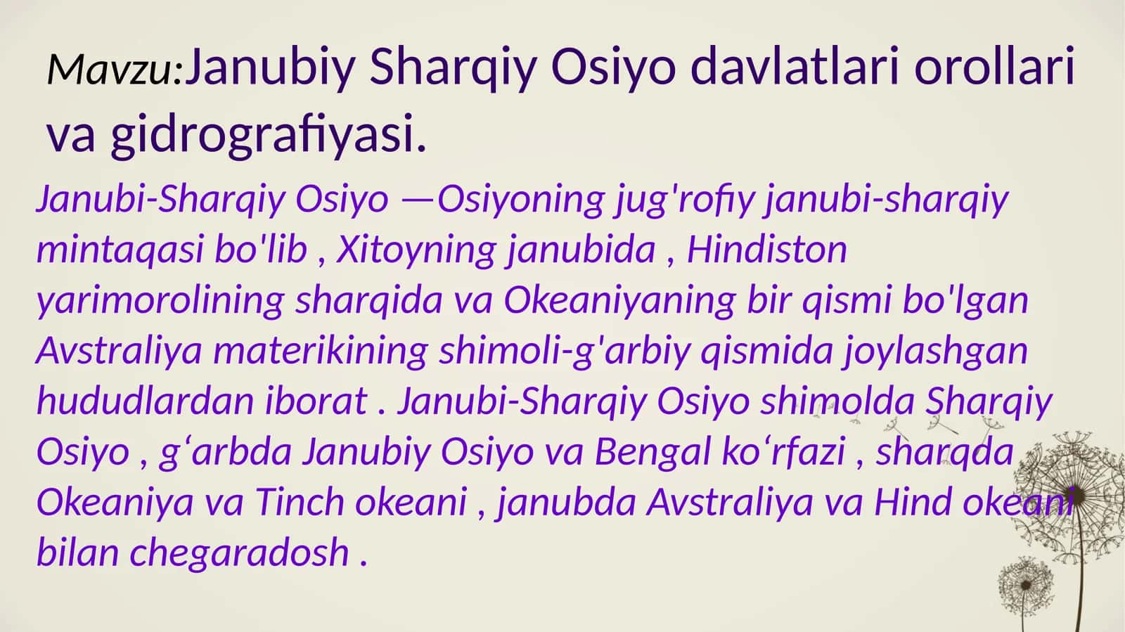 Janubiy Sharqiy Osiyo davlatlari orollari va gidrografiyasi