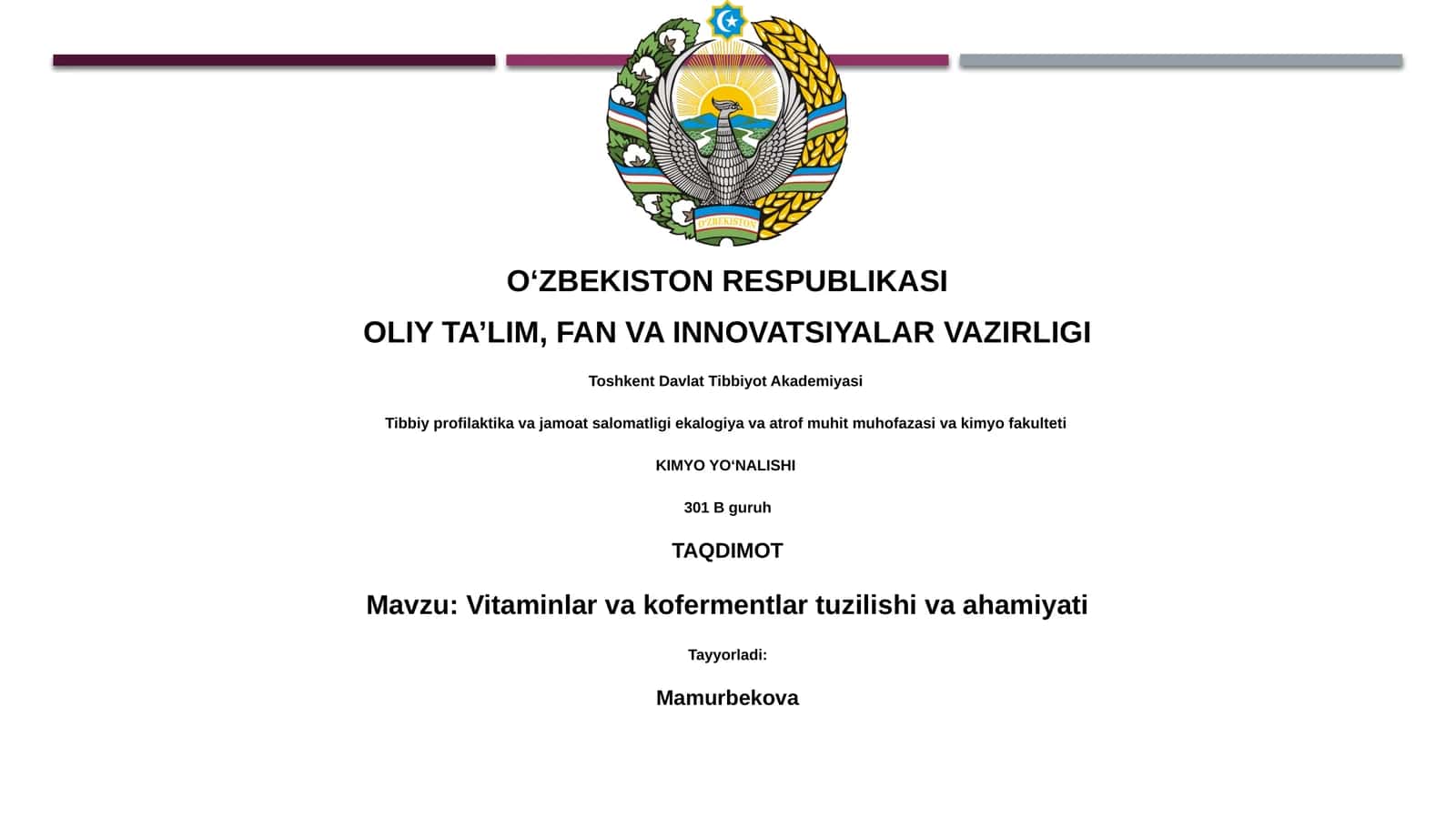 Vitaminlar va kofermentlar tuzilishi va ahamiyati