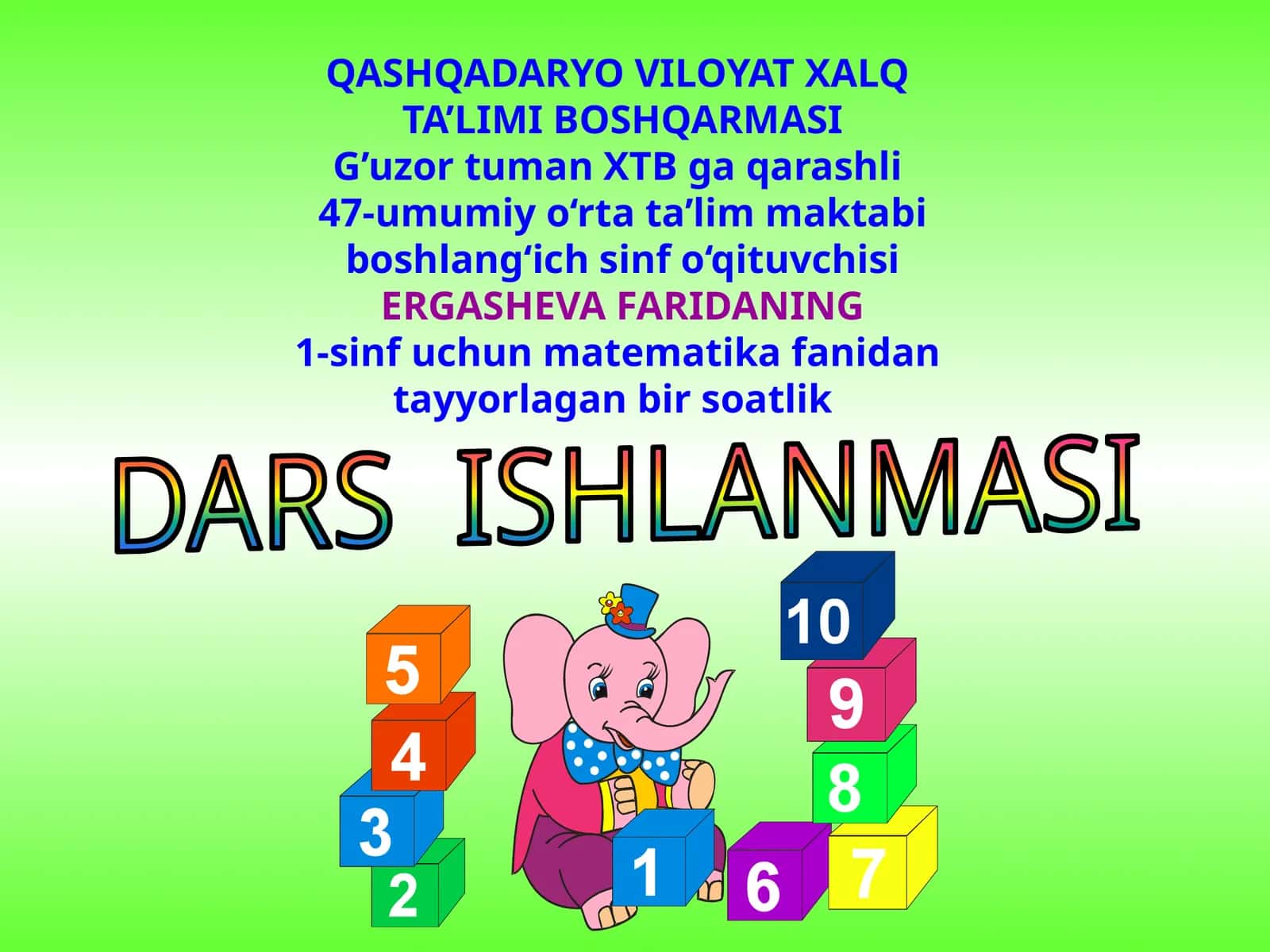 4-sinf Matematika 100 soni ichida ayirish va qo'shish dars ishlanma