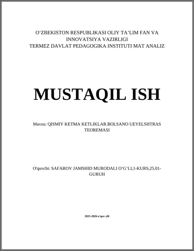 QISMIY KETMA KETLIKLAR.BOLSANO UEYELSHTRAS TEOREMASI