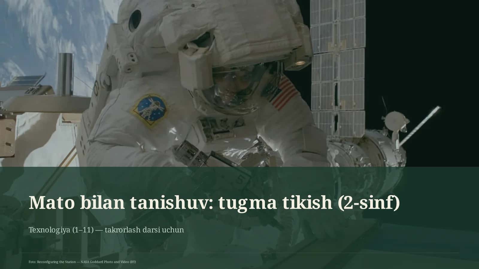Mato bilan tanishuv: tugma tikish (2-sinf)