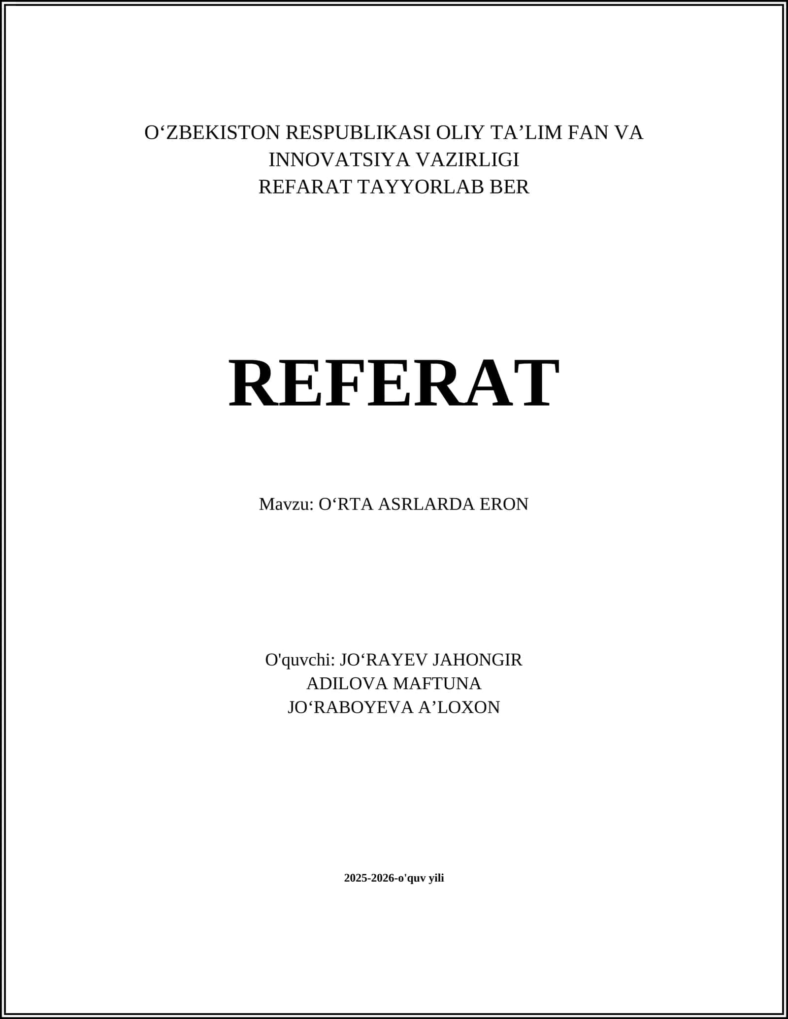 OʻRTA ASRLARDA ERON