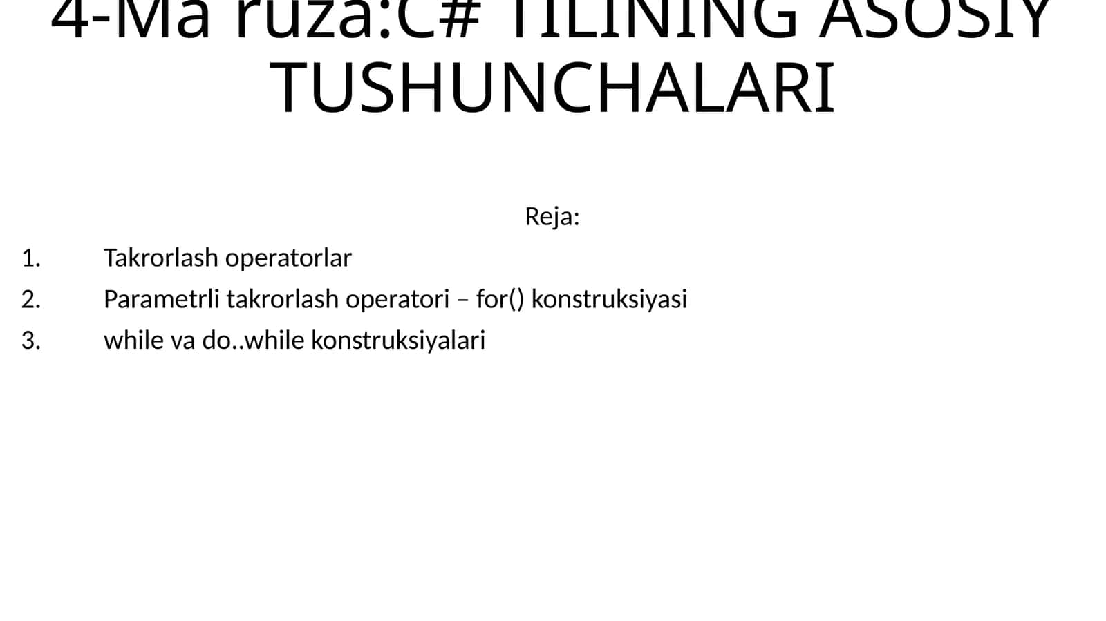 C# TILINING ASOSIY TUSHUNCHALARI