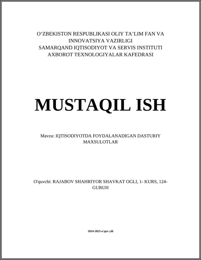 Moliyaviy Hisob-kitob Dasturlari