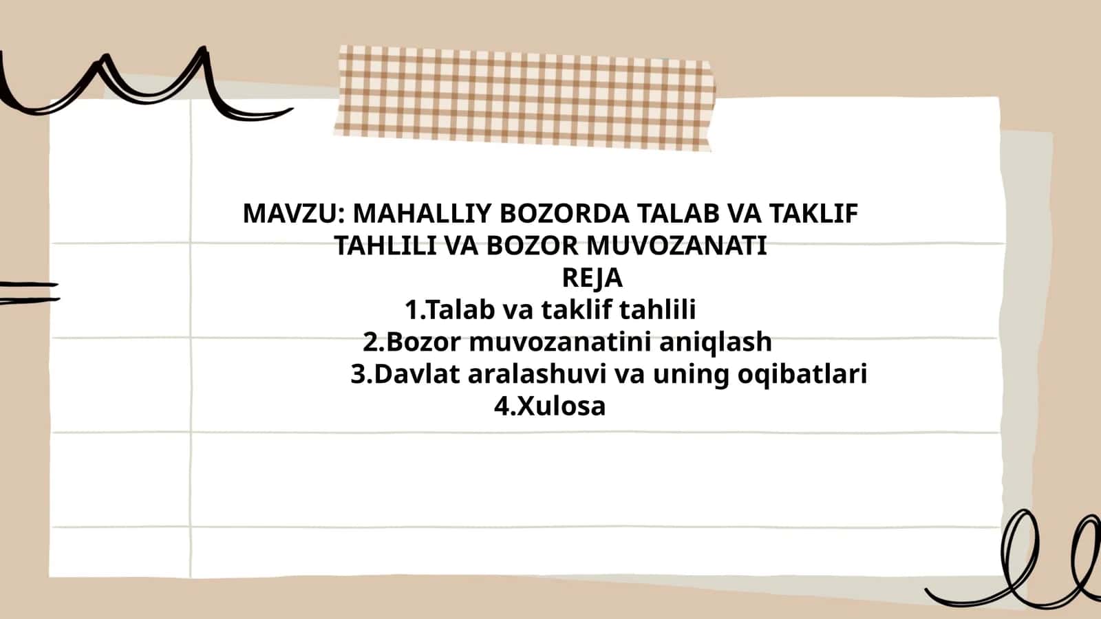 MAHALLIY BOZORDA TALAB VA TAKLIF TAHLILI VA BOZOR MUVOZANATI