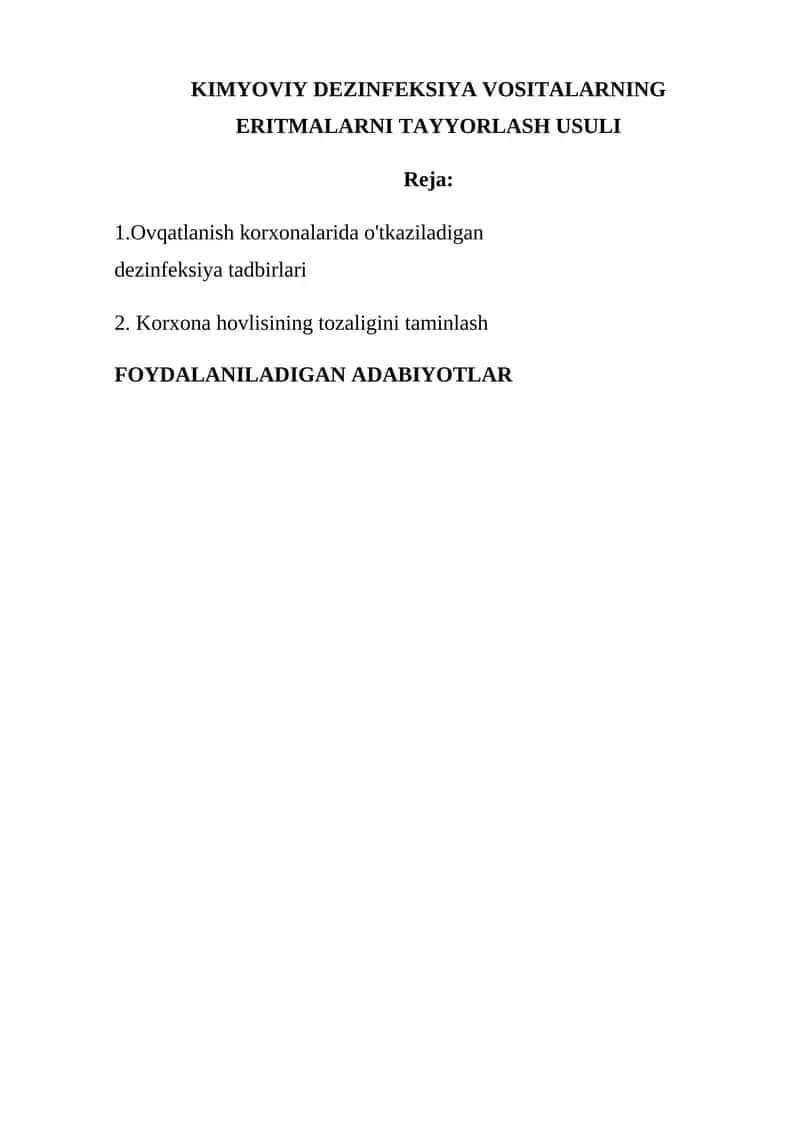 KIMYOVIY DEZINFEKSIYA VOSITALARNING ERITMALARNI TAYYORLASH USULI