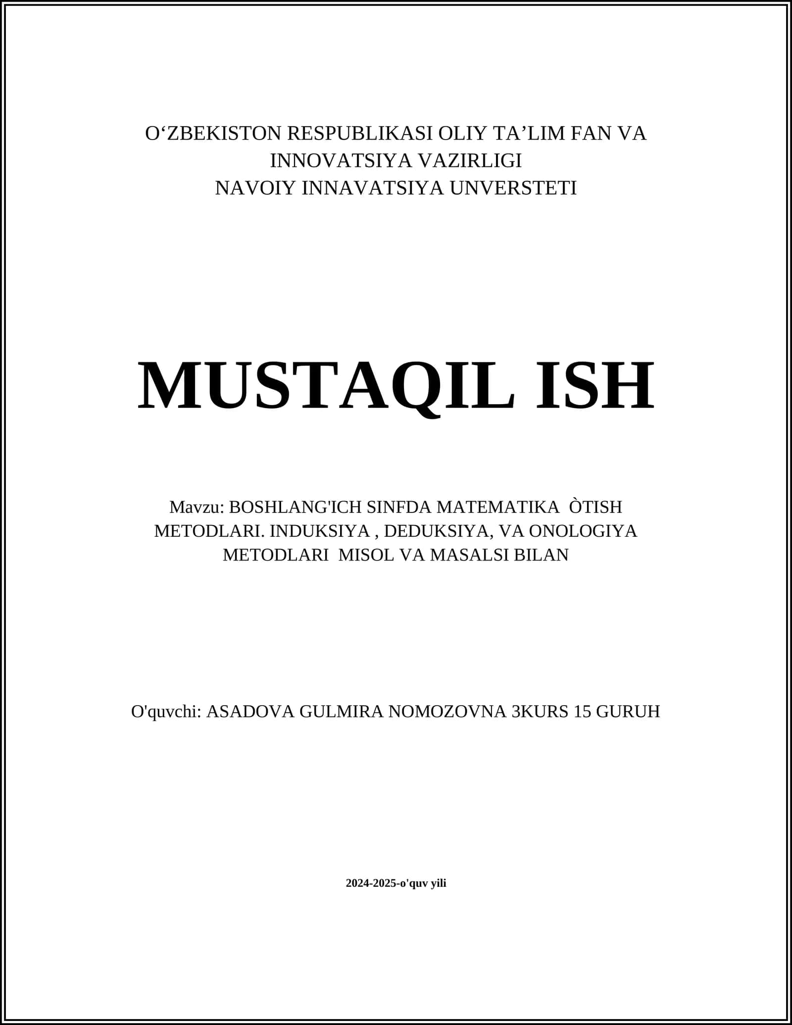 BOSHLANG'ICH SINFDA MATEMATIKA ÒTISH METODLARI