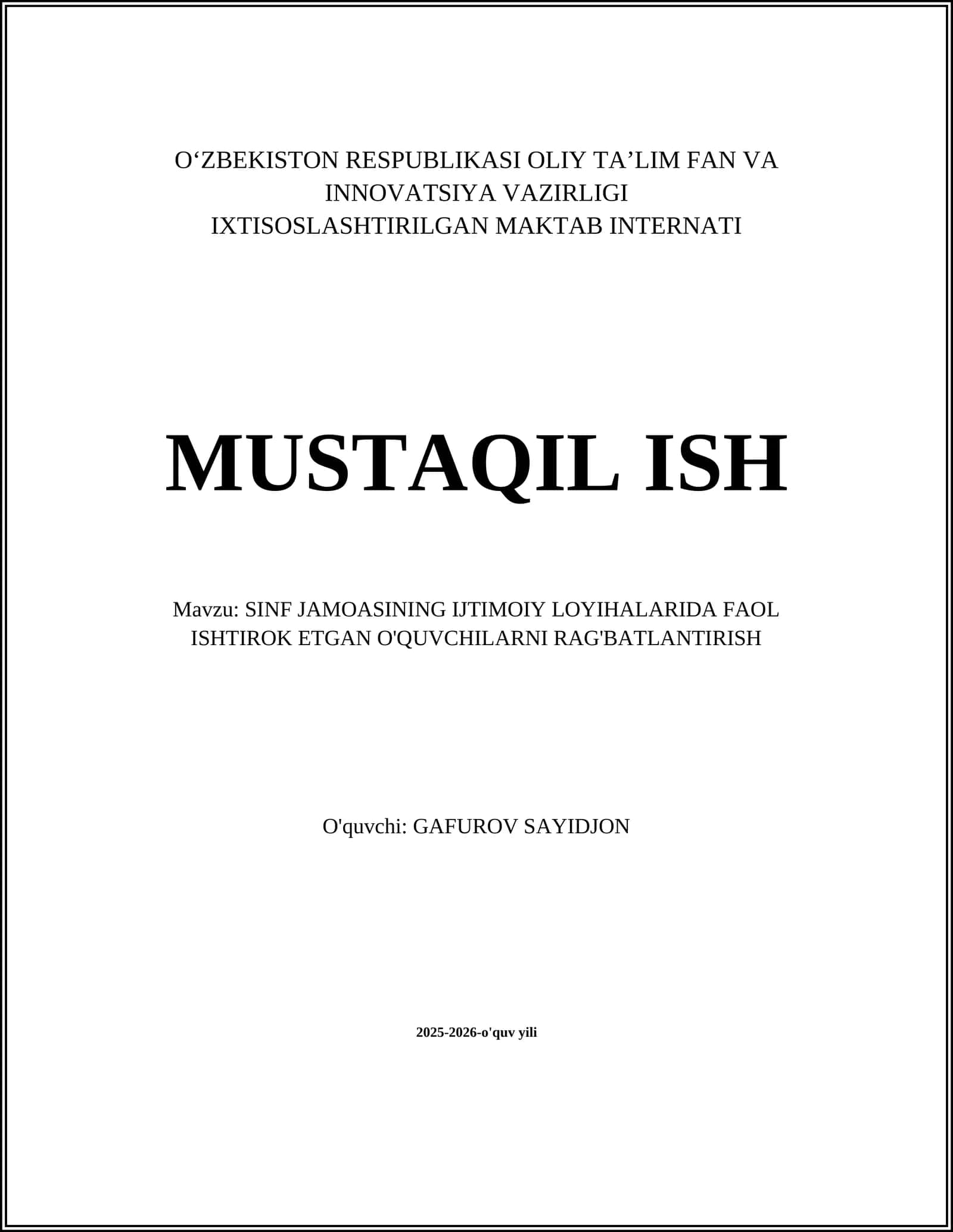 MAKTAB INTERNATI MUSTAQIL ISH