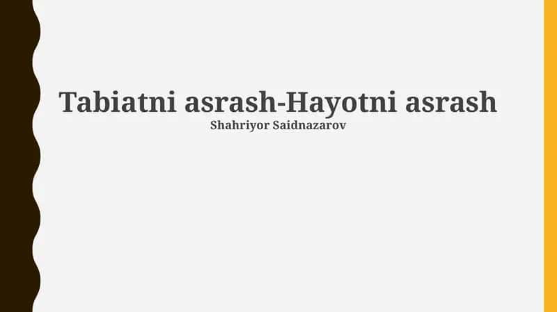 Tabiatni asrash-Hayotni asrash
