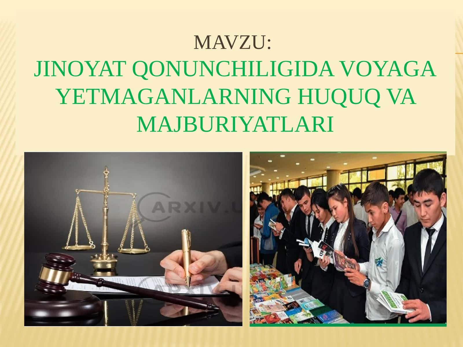 8-sinf Huquq dars ishlanma. Jinoyat qonunchiligida voyaga yetmaganlarning huquq va majburiyatlari