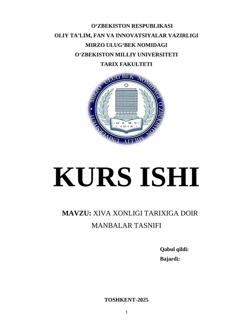 XIVA XONLIGI TARIXIGA DOIR MANBALAR TASNIFI