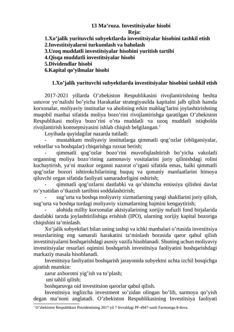 Investitsiyalar hisobi