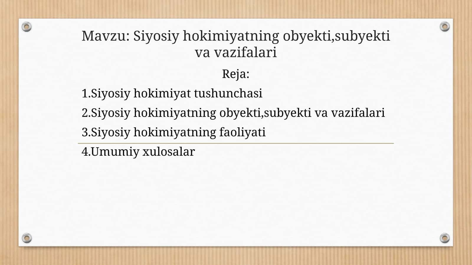 Siyosiy hokimiyatning obyekti,subyekti va vazifalari