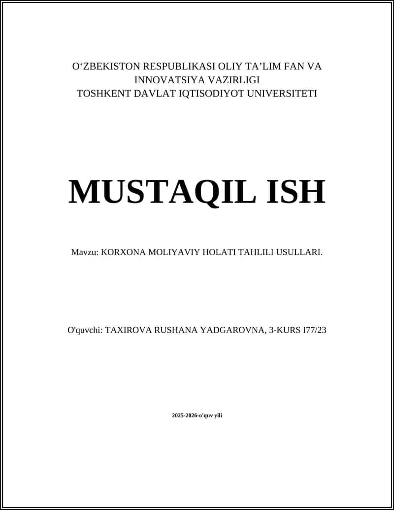 KORXONA MOLIYAVIY HOLATI TAHLILI USULLARI