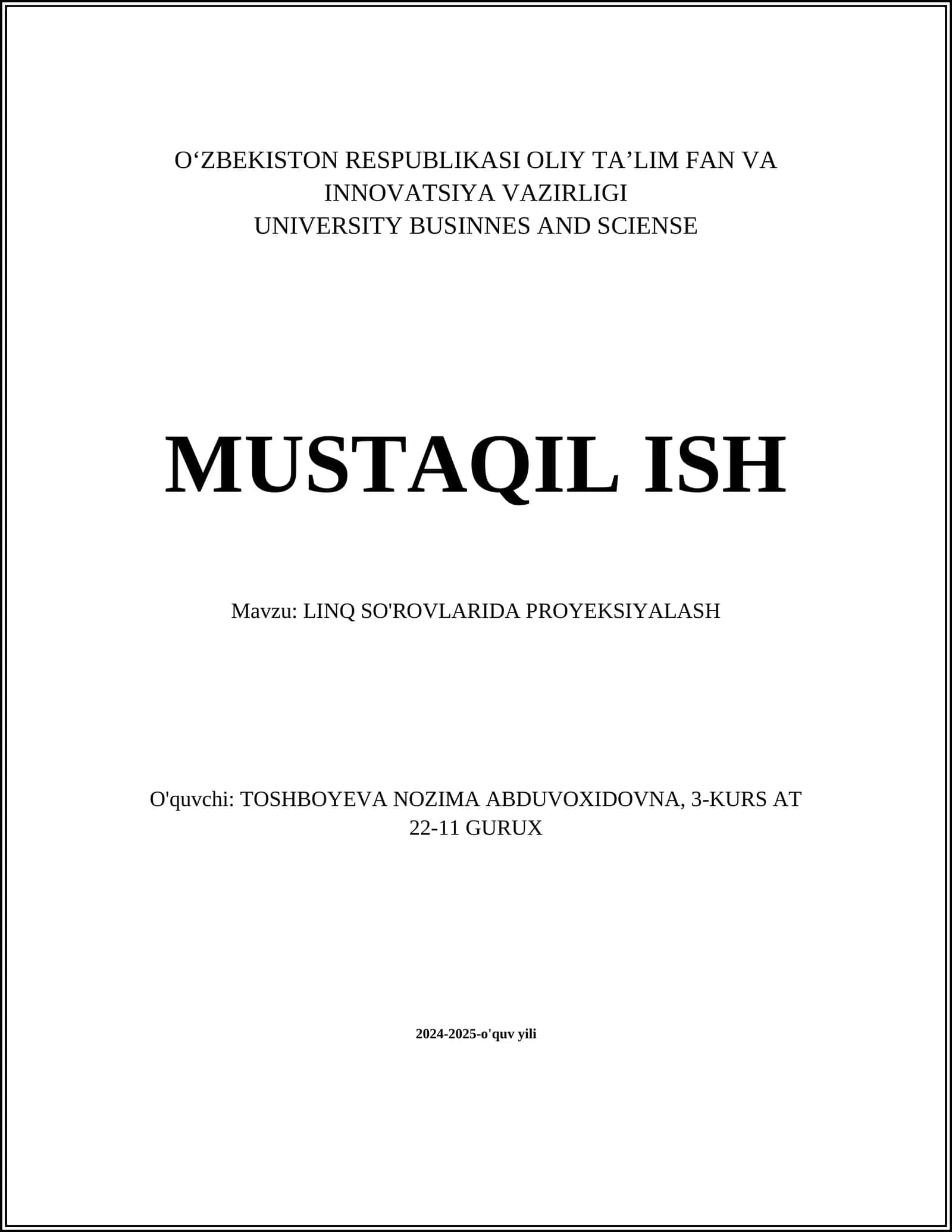 LINQ SO'ROVLARIDA PROYEKSIYALASH
