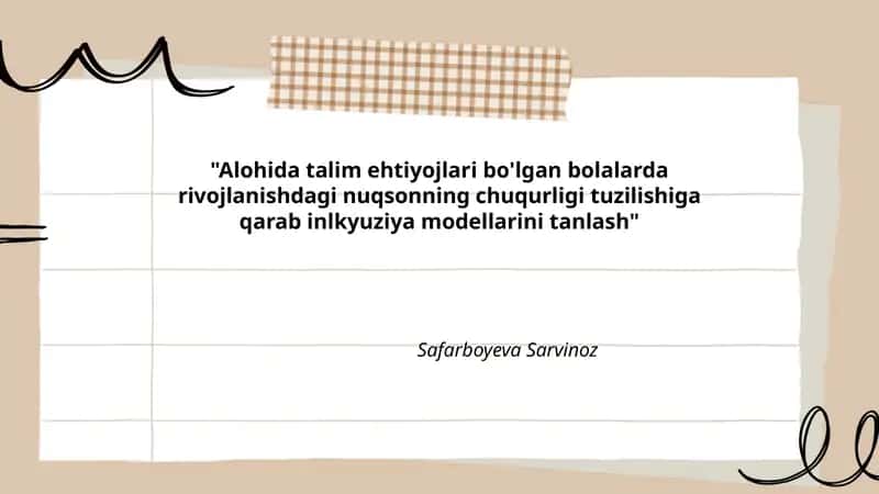 Inklyuziv ta'lim modellarining klassifikatsiyasi va rivojlanish nuqsoni