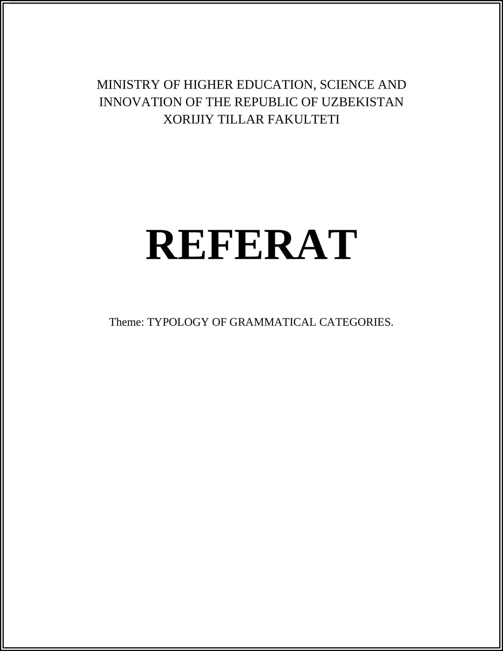 TYPOLOGY OF GRAMMATICAL CATEGORIES