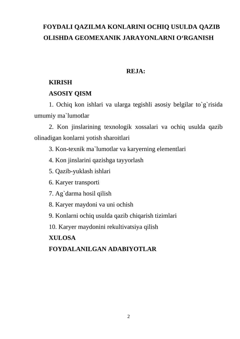 Konlarni ochiq usulda qazib olish