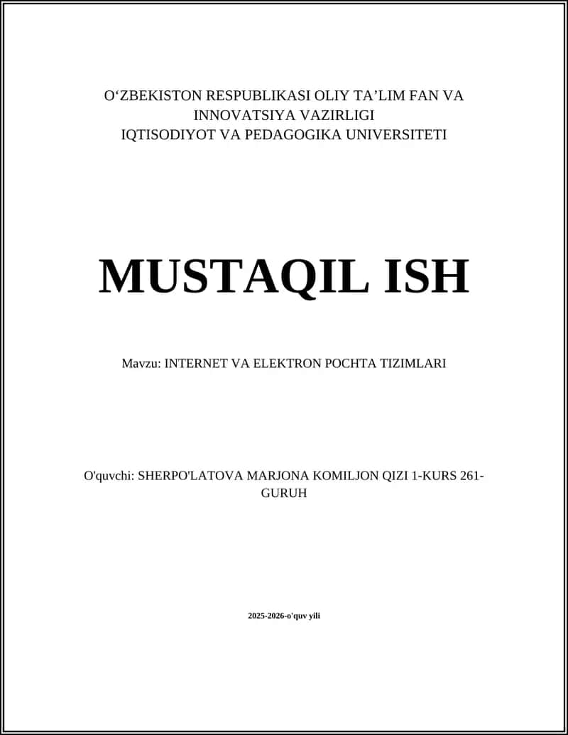 INTERNET VA ELEKTRON POCHTA TIZIMLARI