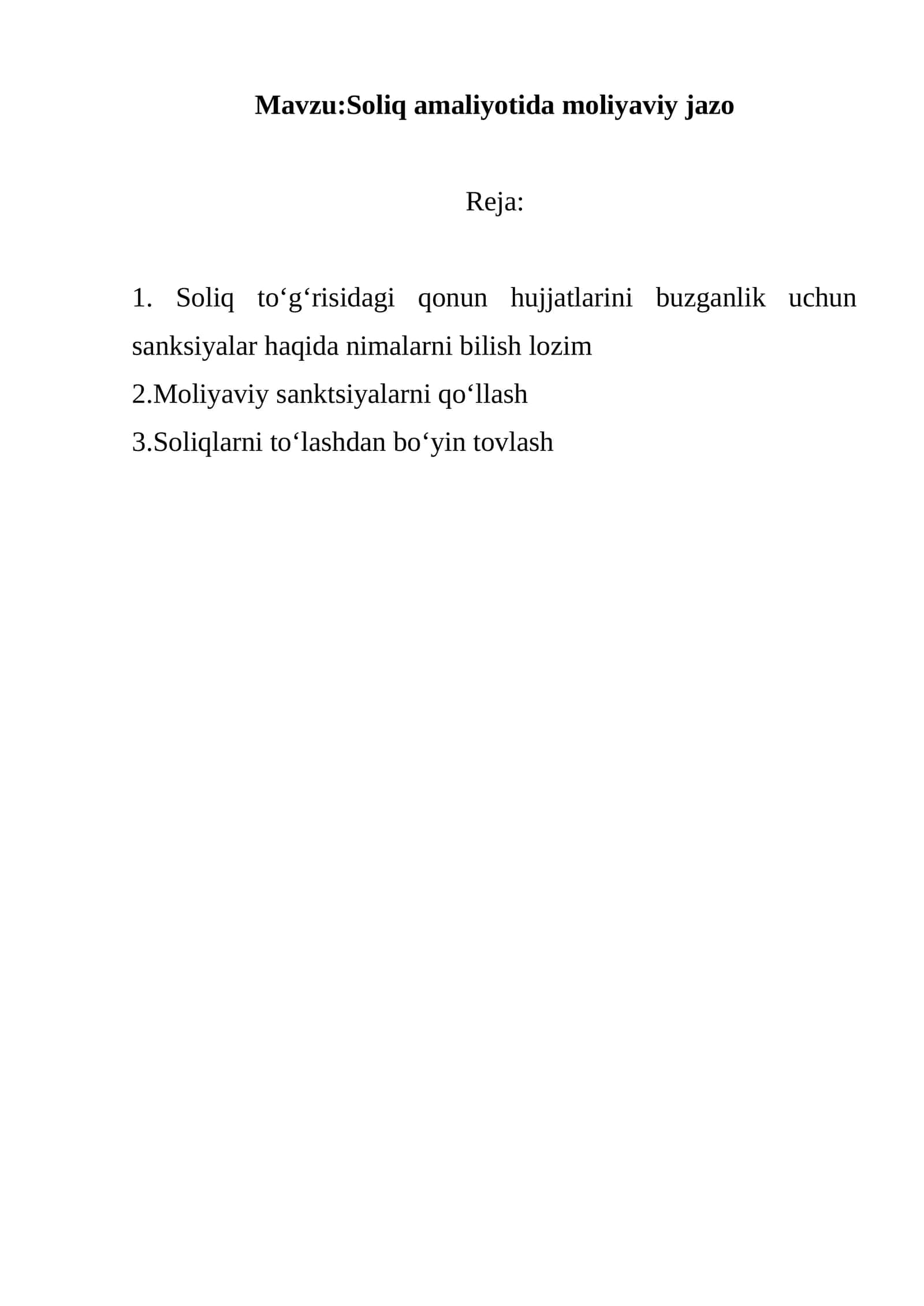 Soliq amaliyotida moliyaviy jazo