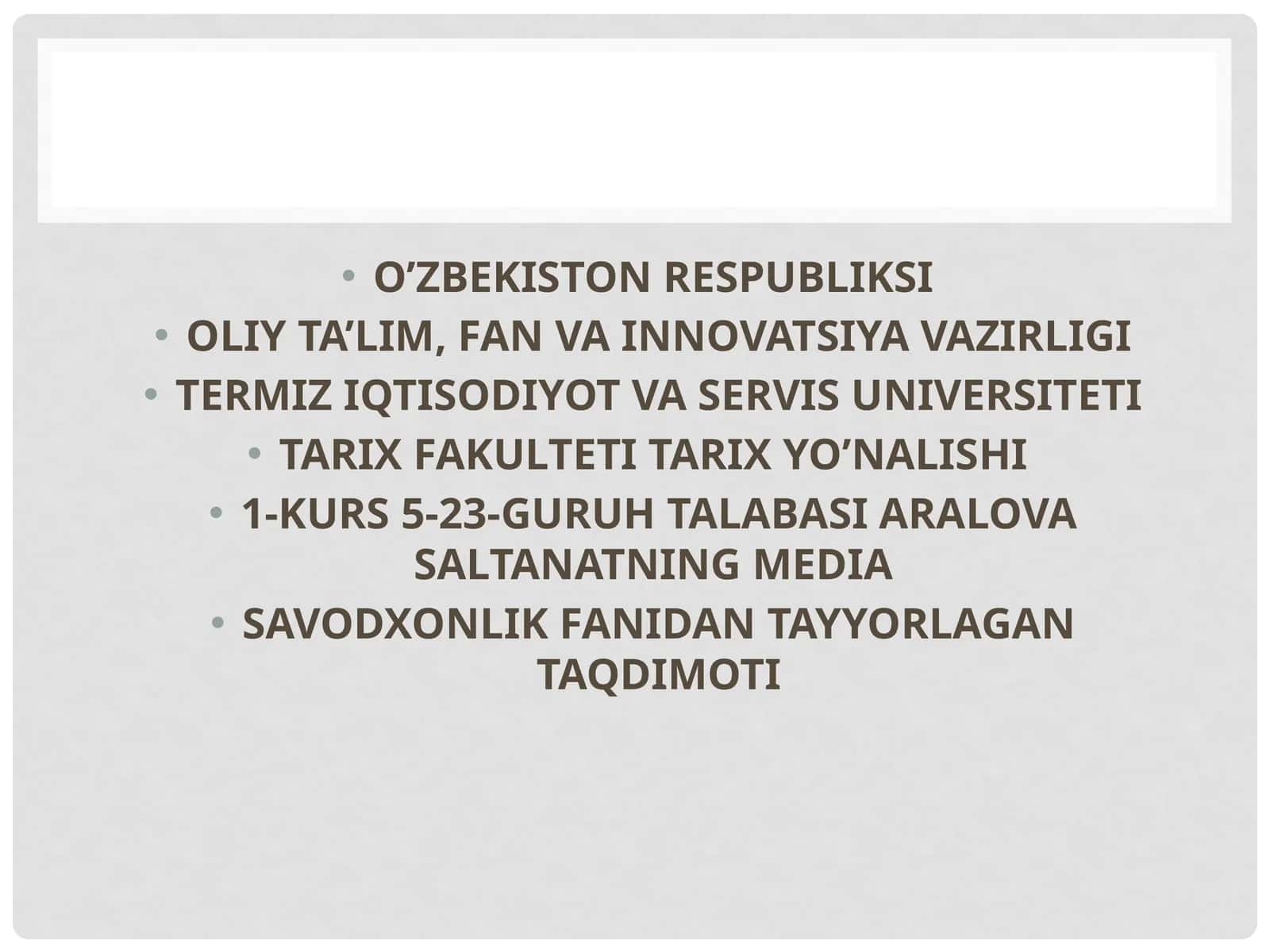Saltanatning media savodxonlik fanidan tayyorlagan taqdimoti