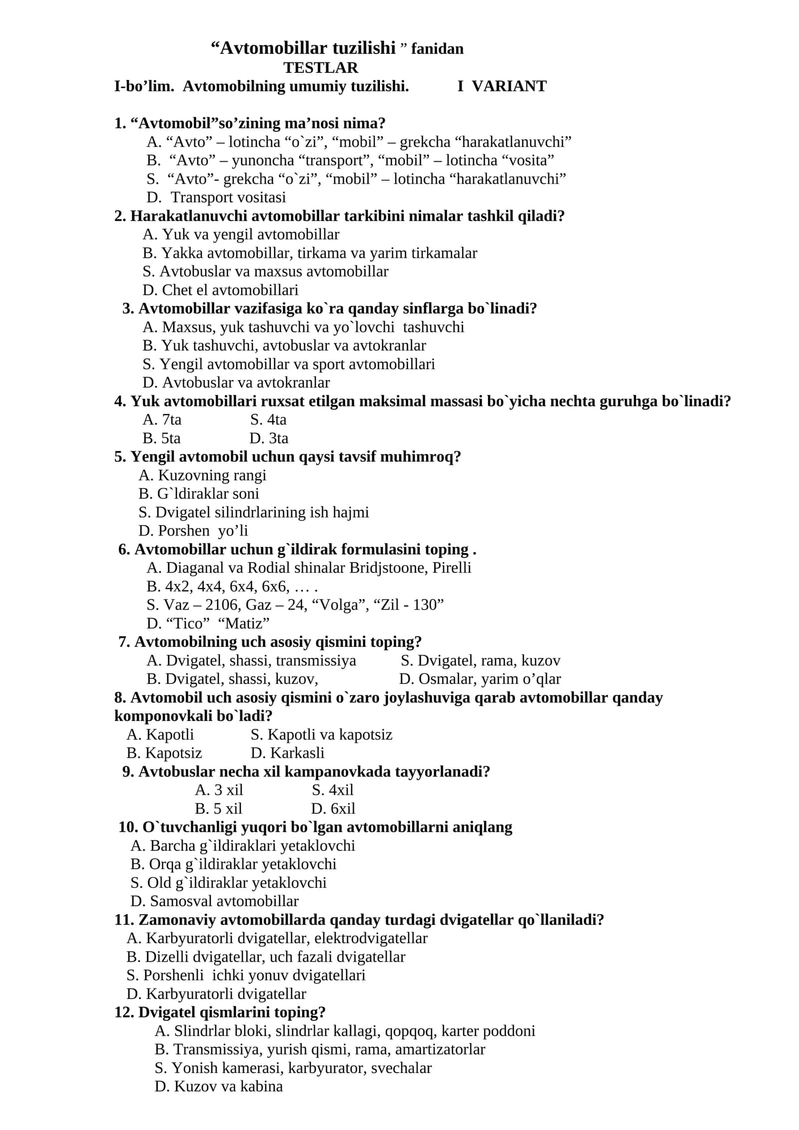 Avtomobil Test 1